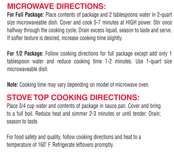Microwave directions | Hanover Foods