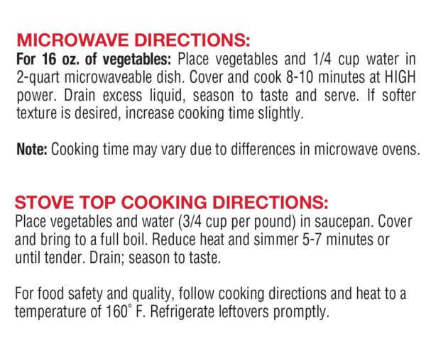 Microwave directions | Hanover Foods