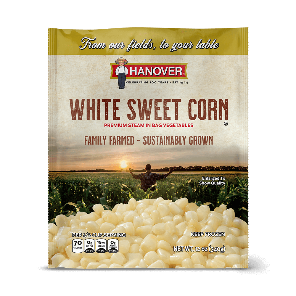 Hanover White Sweet Corn, Gold Line, Steam-in-Bag, 12 oz Bag (Frozen)